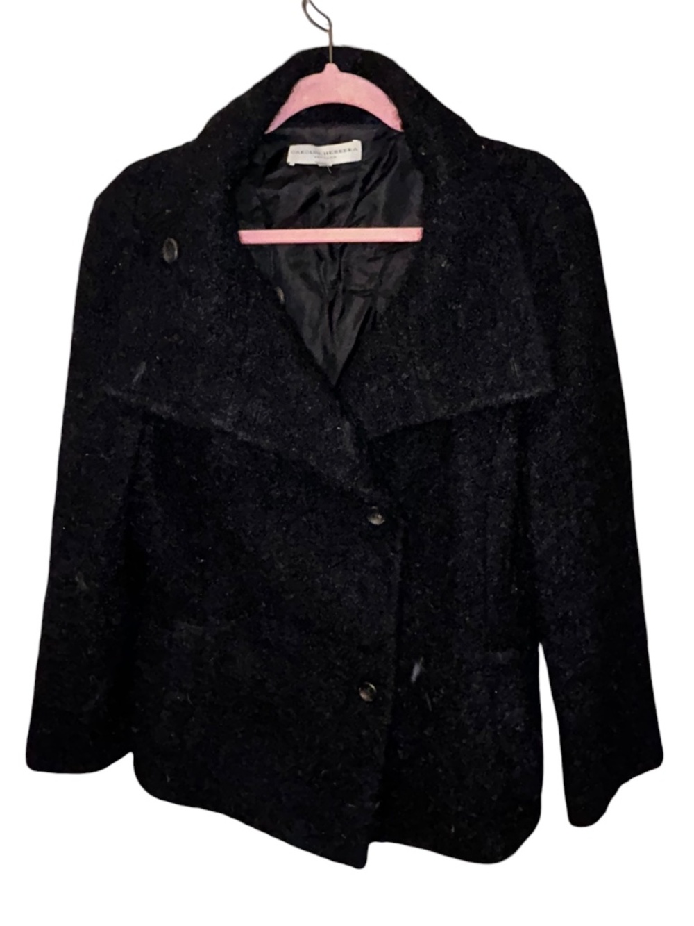 Carolina Herrera black wool boucle short coat jacket 14